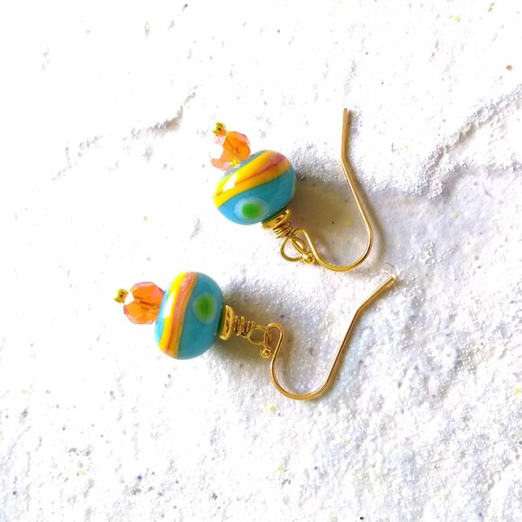 Vibrant & Colorful! Short Boho Dangle Earrings! Artisan Beads + Spunk for You! - Picture 4 of 12